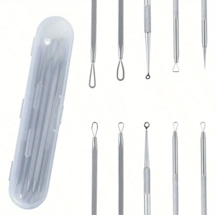 Stainless Steel Blackhead Pore Acne Remover Tool Kit,Professional Facial Cleansing Care Set With Storage Box,Blackhead Extractor
