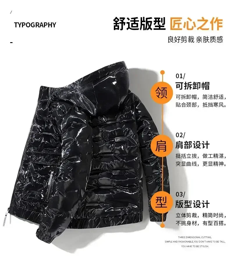 Thermal Coats Mens Thick Warm Glossy Shiny Jackets Brand Outwear Men's Clothing Winter Men's Hooded Parkas Windbreaker Fashion