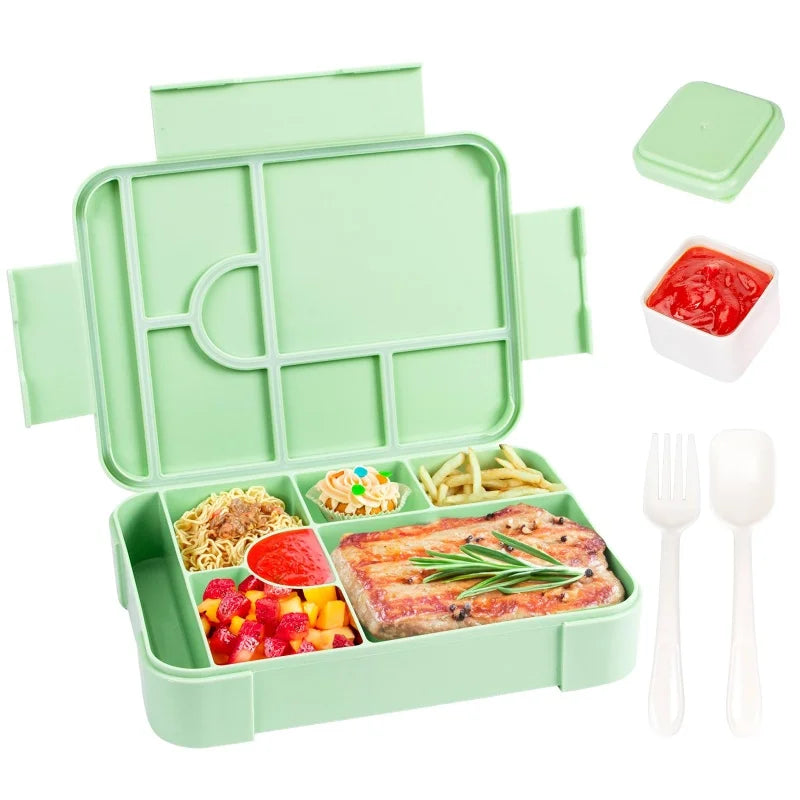 Divided Bento Box Large Capacity Microwave Lunch Box with Fork Spoon Leakproof Food Container For Back To School Camping Kitchen
