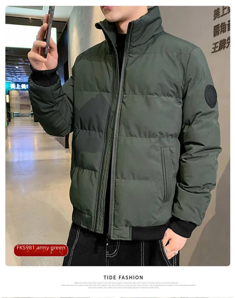 Men's Casual Cotton-padded Coat Winter Warm Thickened Solid Color Jacket Stand Collar Trendy Korean Style Fit Padded Jacket