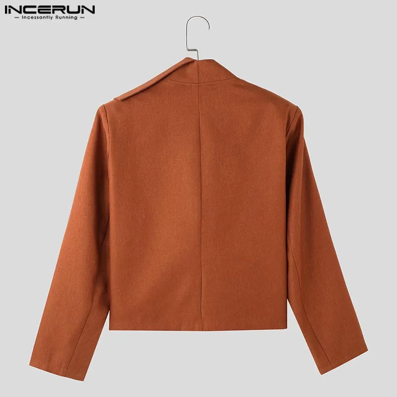 Casual Stylish Style Tops INCERUN New Men Asymmetrical Collar Suit Handsome Male Solid All-match Loose Long Sleeved Blazers 2025