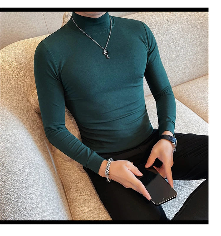 Men's T Shirts Autumn Winter New Turtleneck Long Sleeve T-Shirts For Men Clothing 2025 Slim Fit Casual Basic Tee Shirt Homme 4XL
