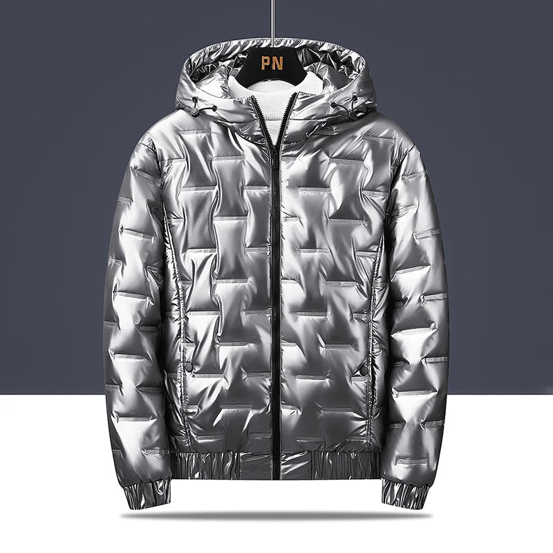 Autumn and winter men's cotton coat hooded jacket with shiny surface, personalized warm jacket, outdoor sports warm cotton coat,