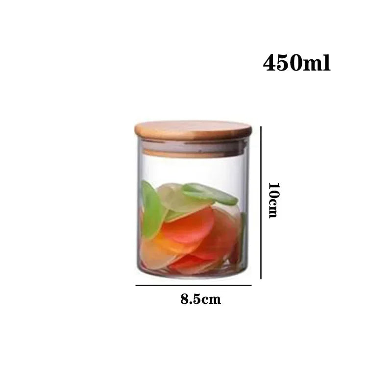 Kitchen Storage Tank Food Container Bambo Covered High Borosilicate Food Sealed Glass Tank Kitchen Miscellaneous Grain Organizer
