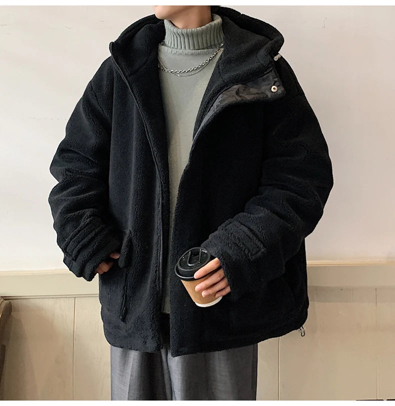 Winter Warm Coats for Men Top Grade Lamb Velvet Men's Jacket Casual Hooded Zipper Coats Fashion Warm Wool Jackets Thick Clothing
