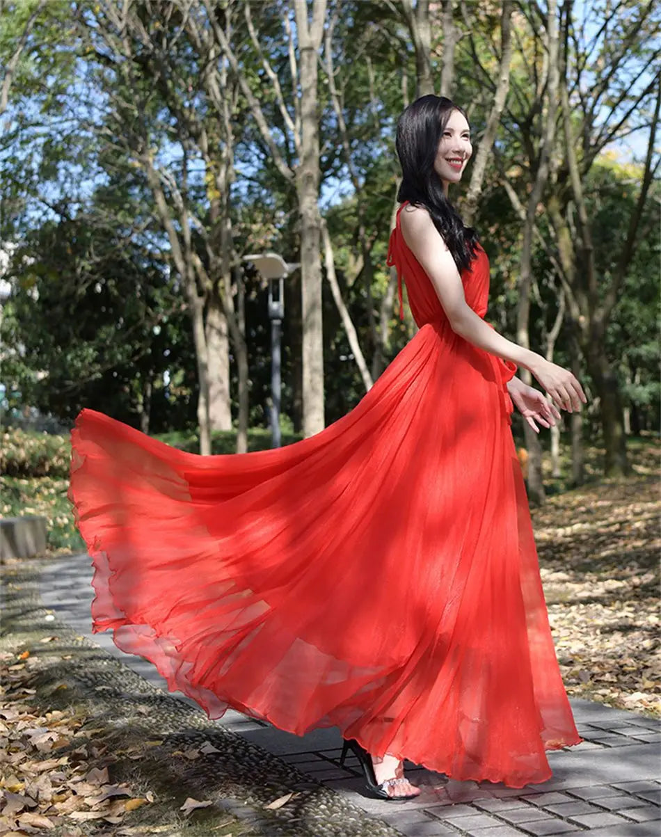 Travel Photo Desert Long Dress Women New Summer Chic Large Swing Chiffon Dress Slim Plus Size 4XL Seaside Holiday Beach Dresses