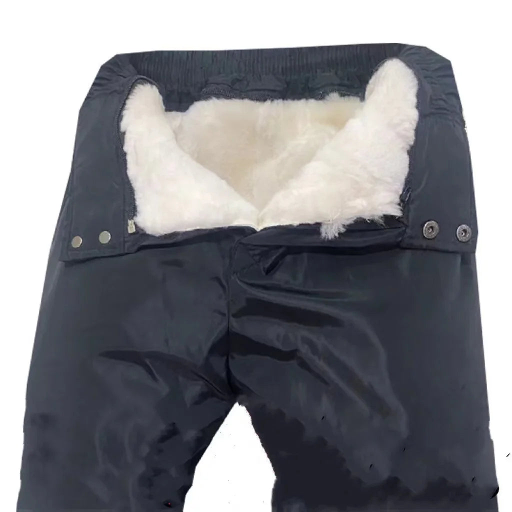 Real Wool Pants High Waist Thicken Thermal Trousers Inner 100% Sheepskin Hair Warm Pant Middle Aged Elderly Father Winter Pants