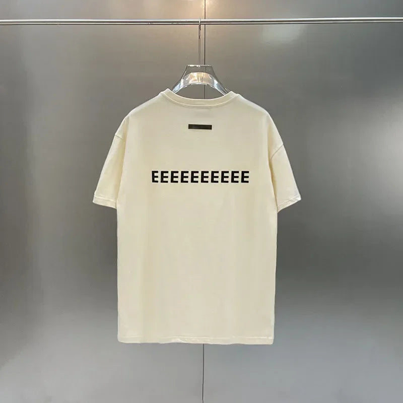 Season 7 Double Lined Back Two Rows Silicone Letter Men's Short Sleeve Classic Brand High Street Round Neck T-shirt Pullover Top