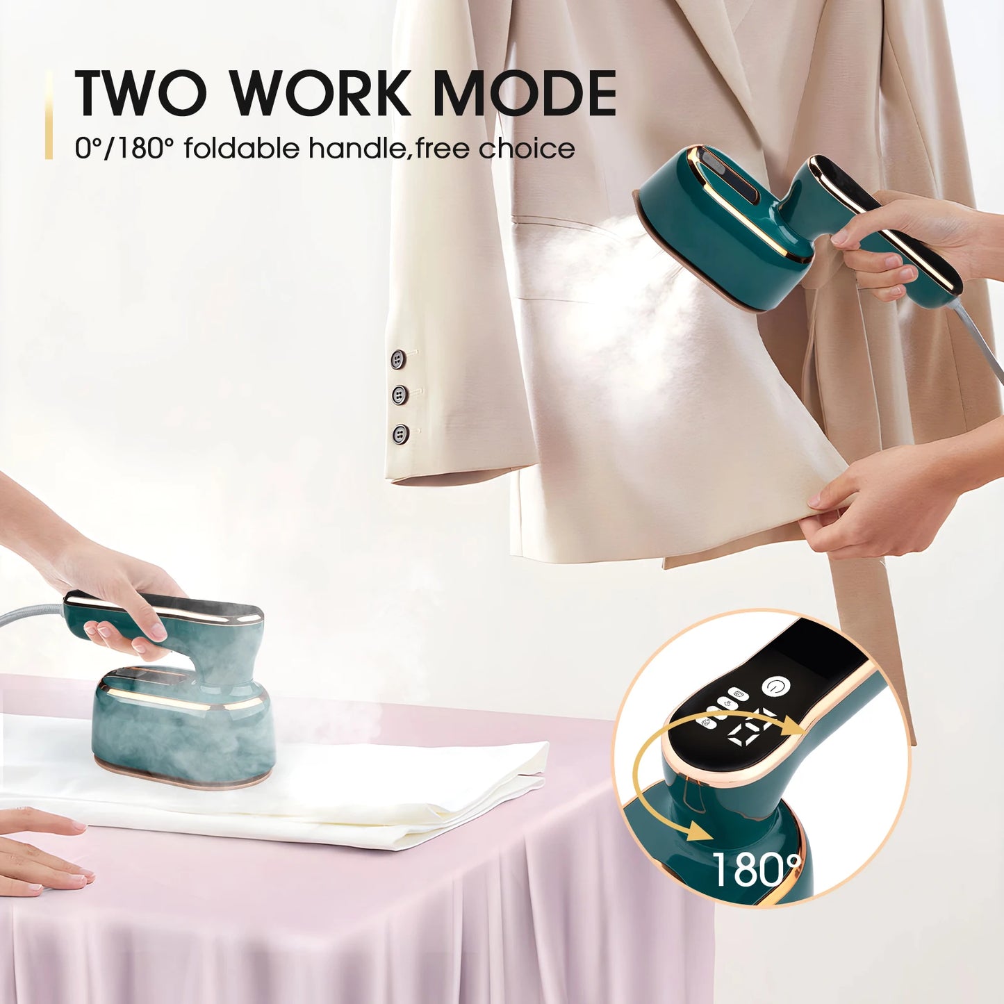 Handheld ironing machine (with steam brush), intelligent LCD electric rotary iron, portable mini iron for home and travel 6198-D