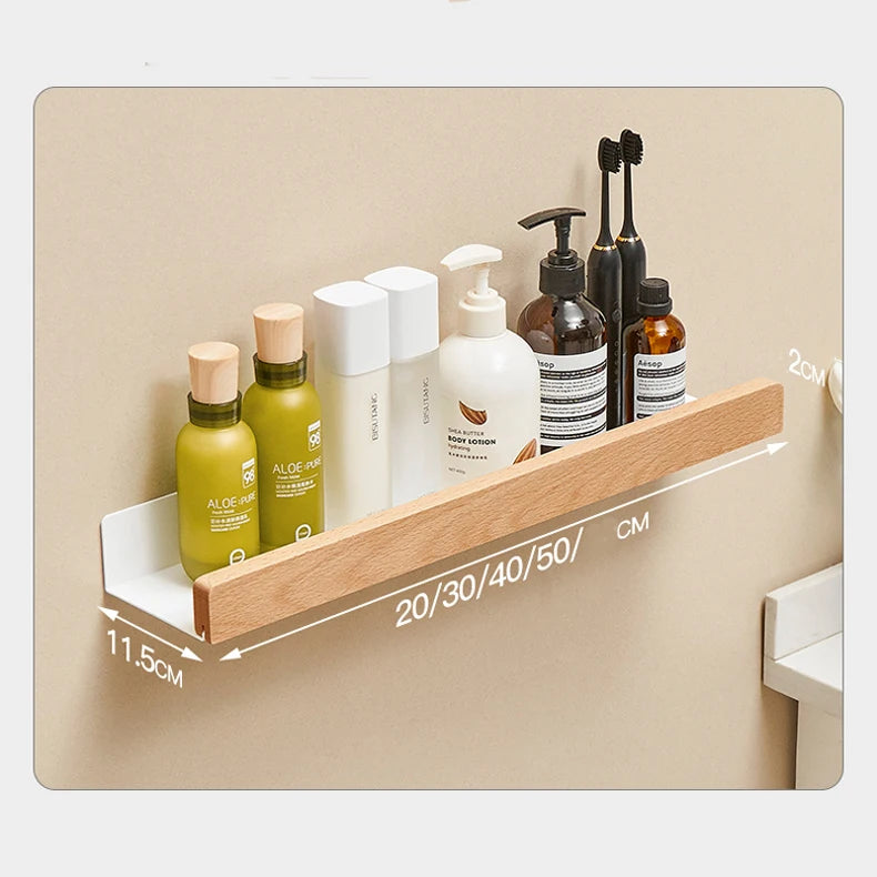 Bathroom Rack Wall-mounted Shower Room Toilet  Nordic style Shelf Cosmetic Storage kitchen Multi-purpose Shelf Solid Wood