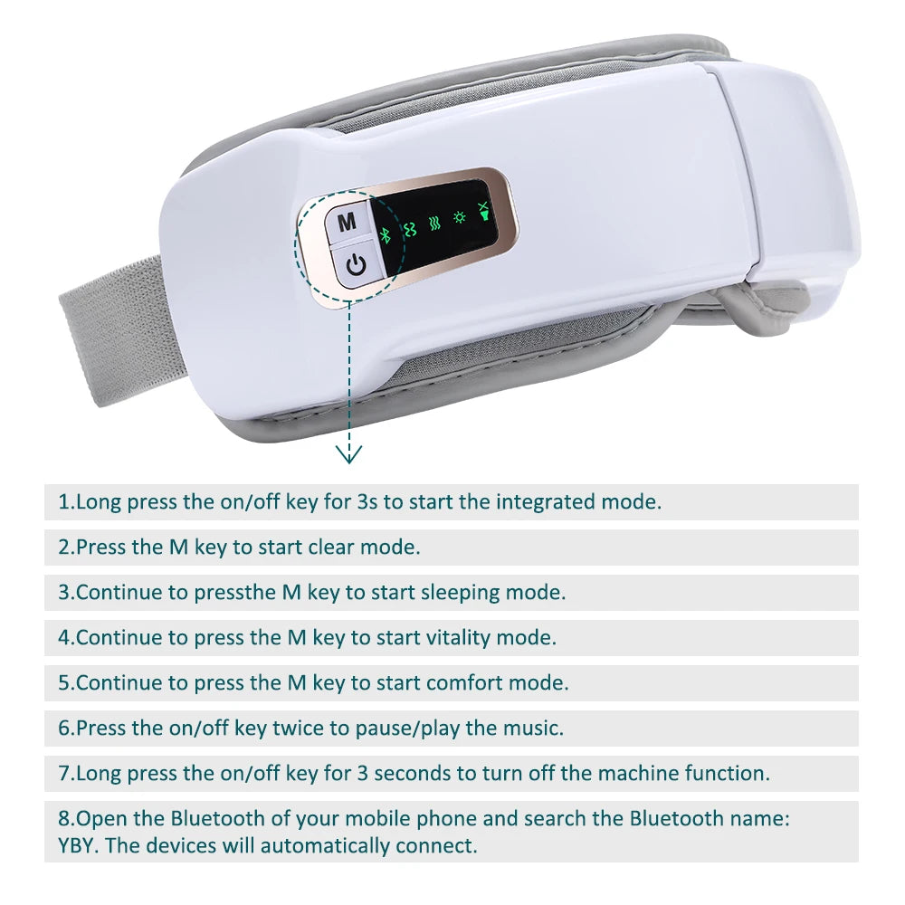 Electric Eye Massager Hot Compress Vibration Massage Bluetooth Music Relief Stress Fatigue Relax Foldable Eye Care Smart Glasses