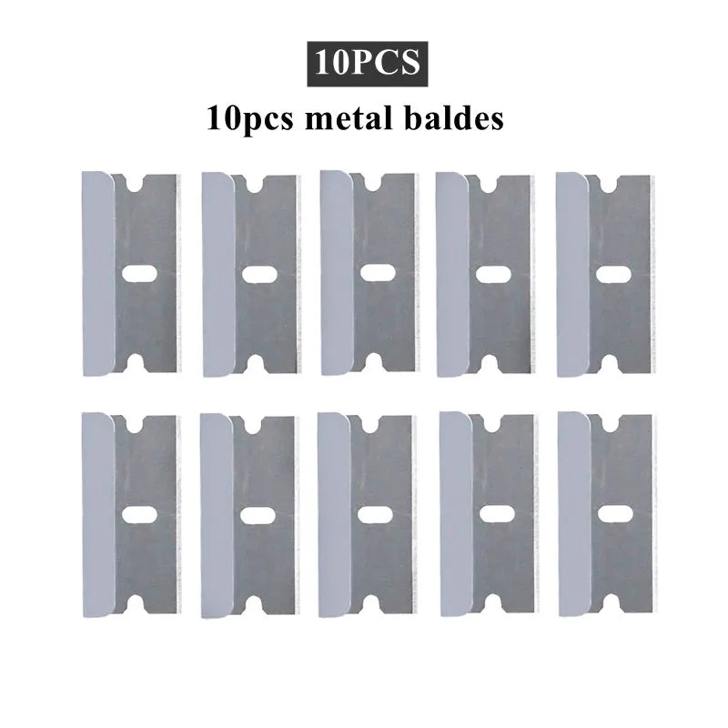 Double-Sided Scraper W/ 20pcs Razor Blade Auto Film Sticker Glue Ice Remover Razor Gap Glass Kitchen Car Cleaner Squeegee Knife