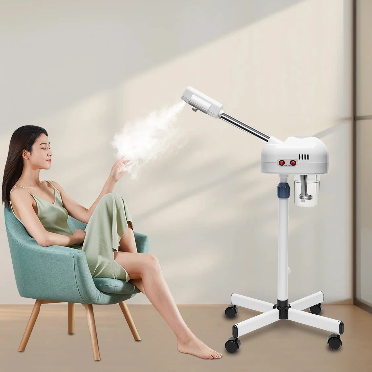 750ml Ozone Facial Steamer Height Adjustable Sprayer 360° Rotatable Movable Skin Care Equipment for Salon Beauty Spa White/Black