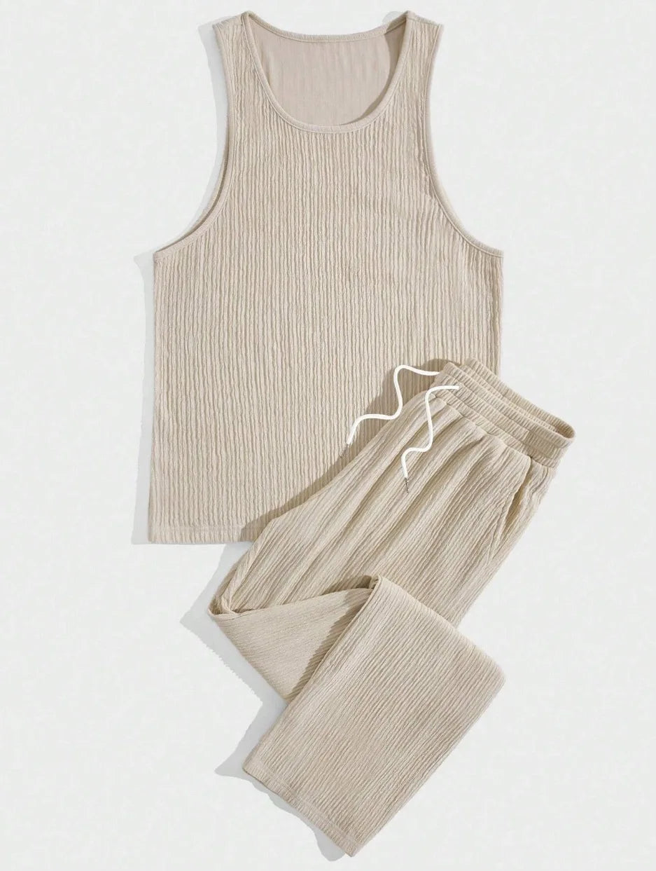 Summer New Men's Sleeveless Vest and Pants Set, Fashionable Fitness, Sports, Leisure Vacation, American Commuting 2-Piece set