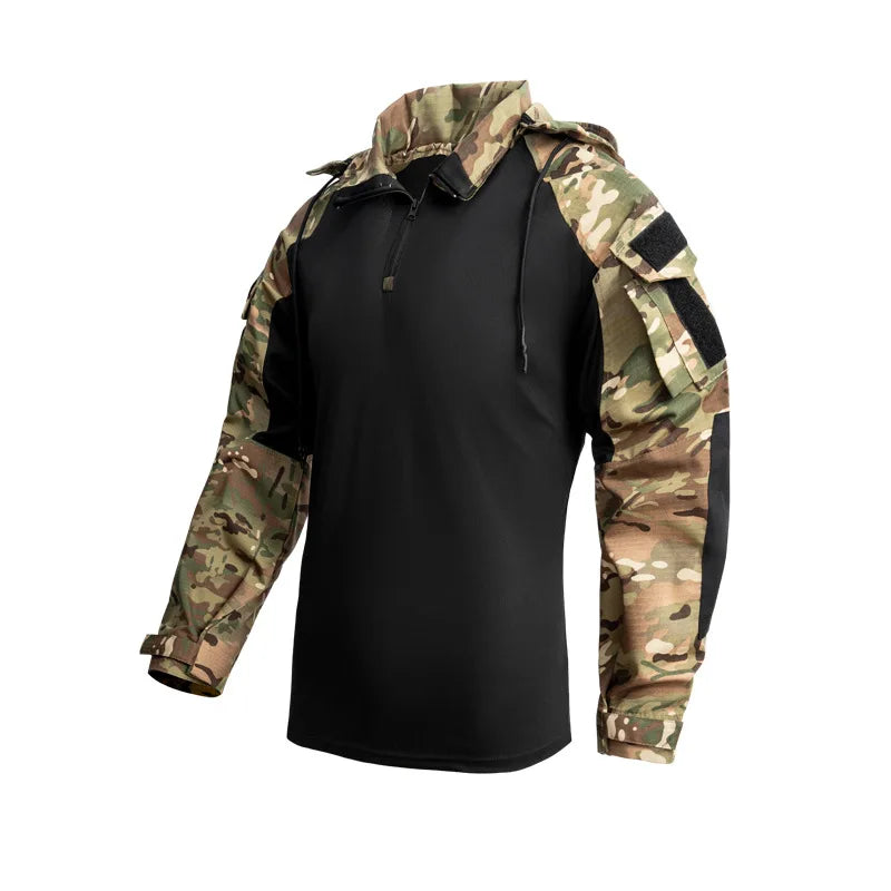 Combat Shirts Hoodies Tops Men Airsoft Tactical Shirt 1/4 Zip Long Sleeve Paintball Camping Hunting Work Clothing Wear Resistant