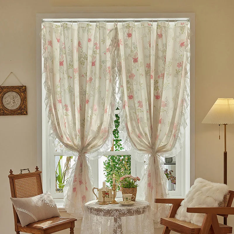 Floral Print Lace Sheer Curtain for Living Room Decoration Window Curtains for Kitchen Modern Tulle Voile Organza Curtains 레이스커튼