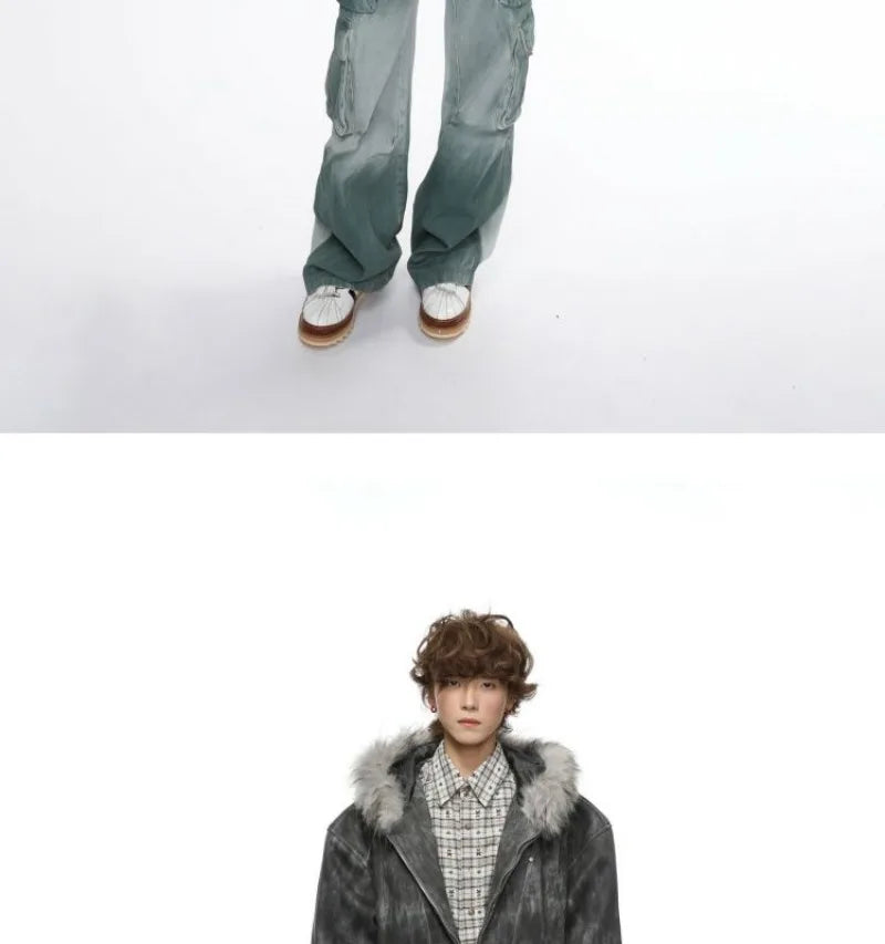 Y2K American New Fashion Solid Color Plus Velvet Padded Cotton-padded Jacket Coat Men Harajuku Hip-hop Popular Casual Couples