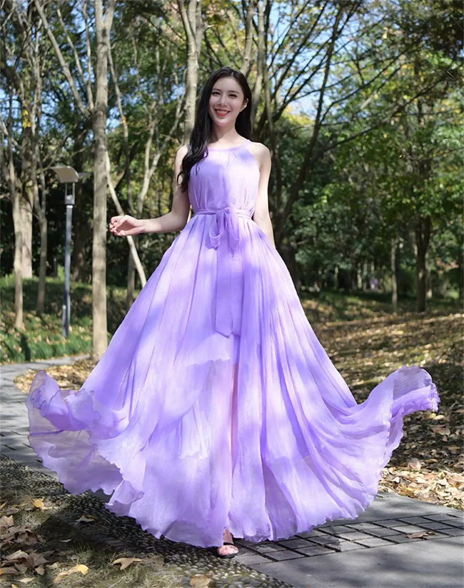 Travel Photo Desert Long Dress Women New Summer Chic Large Swing Chiffon Dress Slim Plus Size 4XL Seaside Holiday Beach Dresses