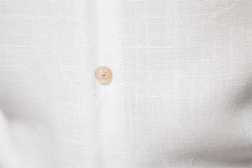 2025 New Design Men's Solid Color Linen Long Sleeve Shirt - Casual Button-Down Collar Shirt for Men
