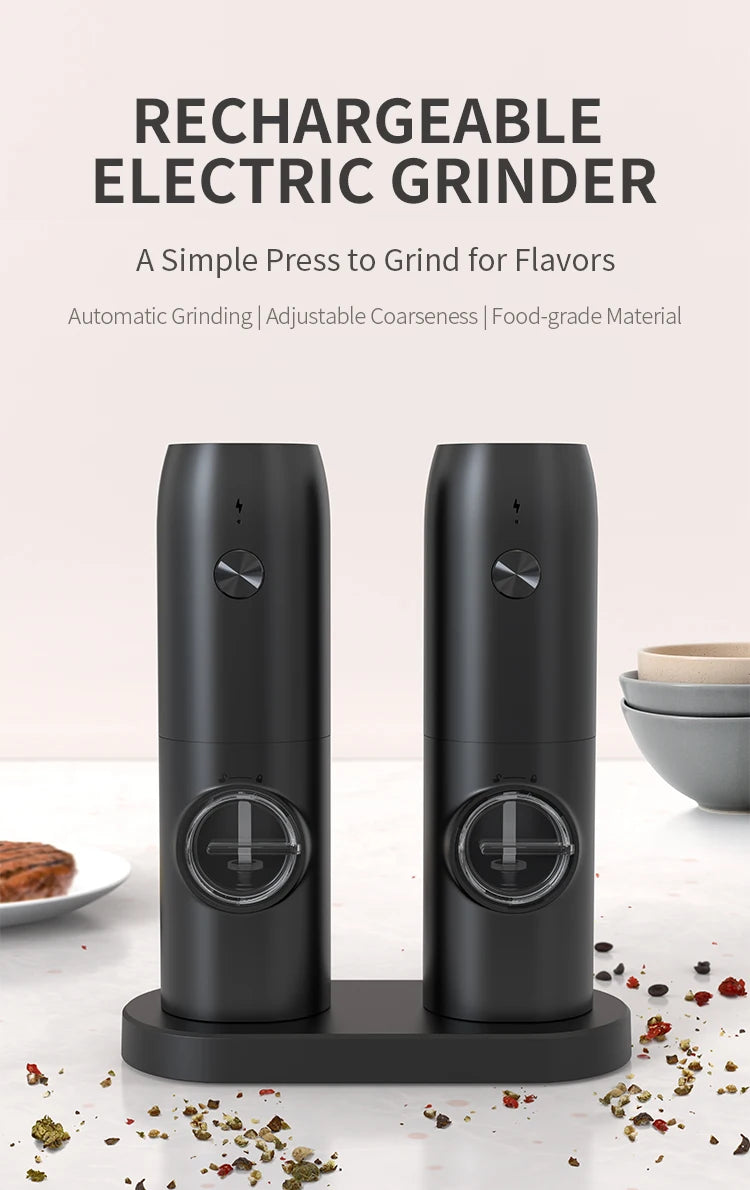 USB Rechargeable Electric Salt And Pepper Grinder With Adjustable Coarseness Refillable Mill Battery Powered Home Kitchen Gadget