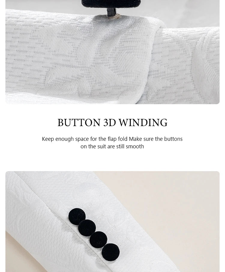 ST Cassy High Quality luxury Retro carving Party Dress Slim Fit Tuxedo Prom Suit Fashion white Male Groom Wedding three-piece