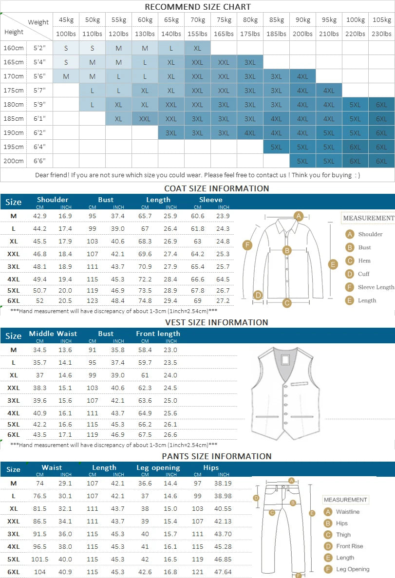 Blazer and Vest and Pants Boutique Fashion Solid Color Men's Casual Formal Office Business Suit Groom Wedding Dress Party Suit