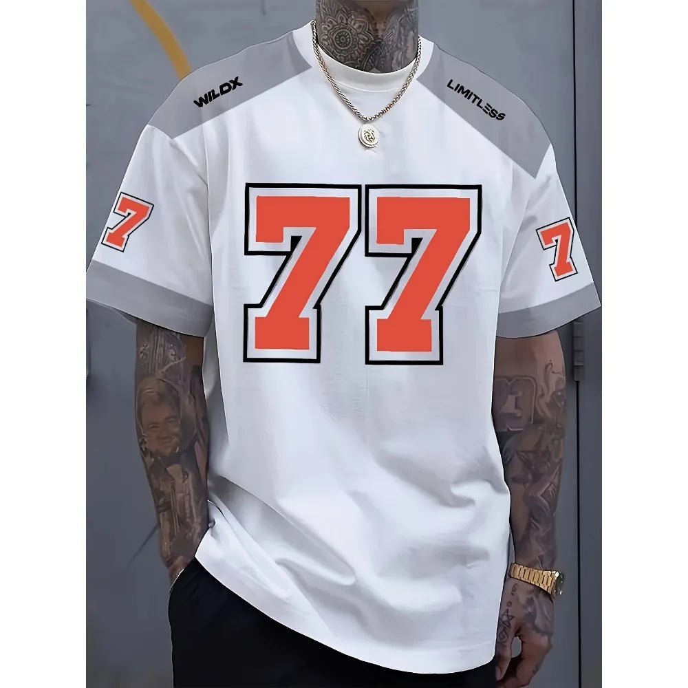 Men's summer fashionable streetwear T-shirt, casual round neck short sleeved top with 3D digital printing pattern, slightly elas