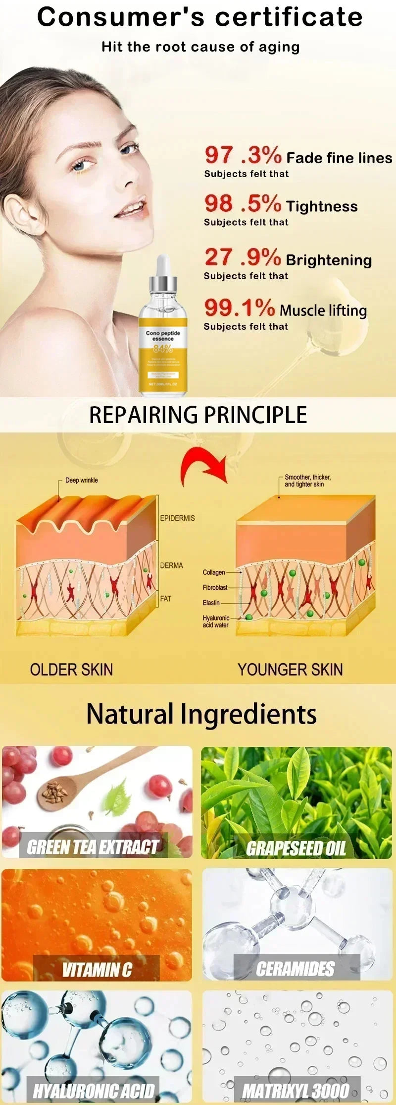 Remove Wrinkles Facial Serum Firm Skin Delay Aging Improve Dullness Brighten Moisturize Anti-Wrinkle Facial Essence