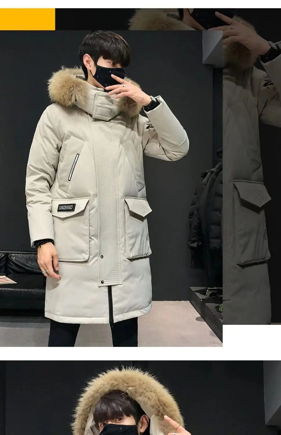 Autumn Winter Thickened Warm Cold-proof Mid-length Over-the-knee Jackets Men's Loose Casual High Street Parkas Male Clothes