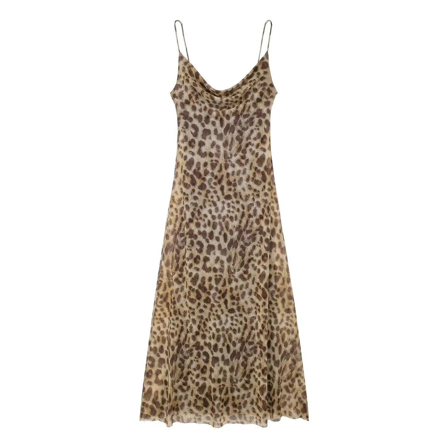 TRAFZA 2024 Women Summer Vintage Leopard Print Dress Sleeveless Backless Suspender Female Slim Casual Beach Party Long Dress