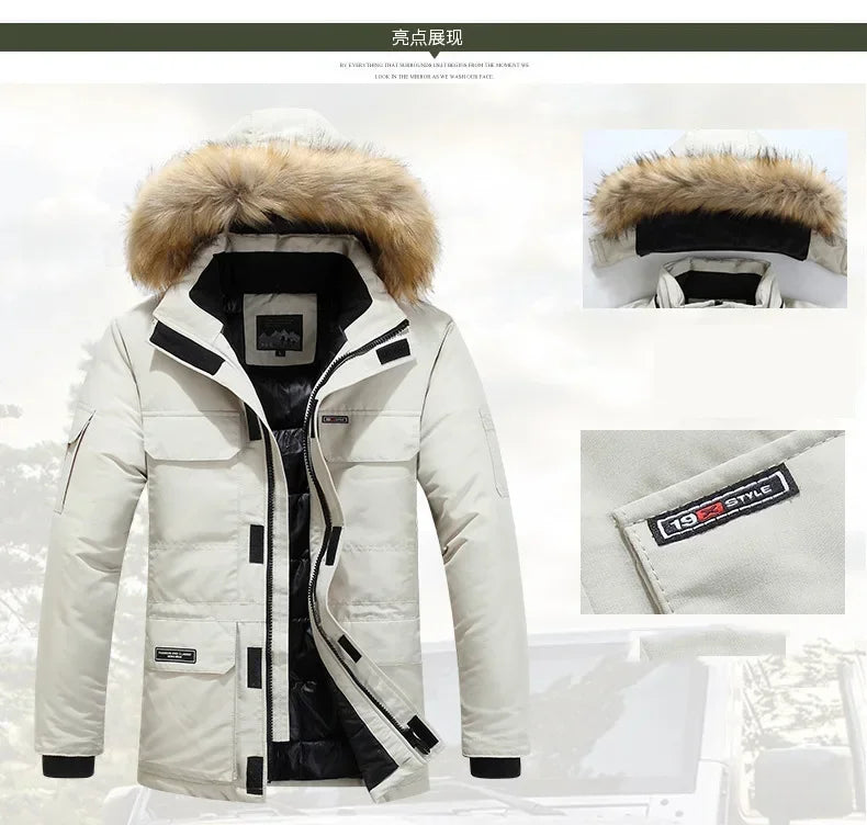 New Men Parkas Coat Windbreaker Big Pockets Wholesale Winter Parkas Men Thicken Coat Fur Hooded Jacket Overcoat Keep Warm Male