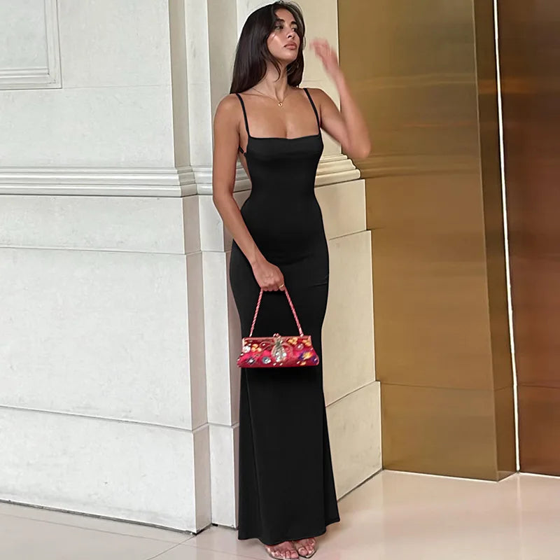 Cryptographic Draped Sexy Backless Sleeveless Slip Maxi Dress for Women Elegant Summer Sundresses Holiday Beach Vestido Clothes