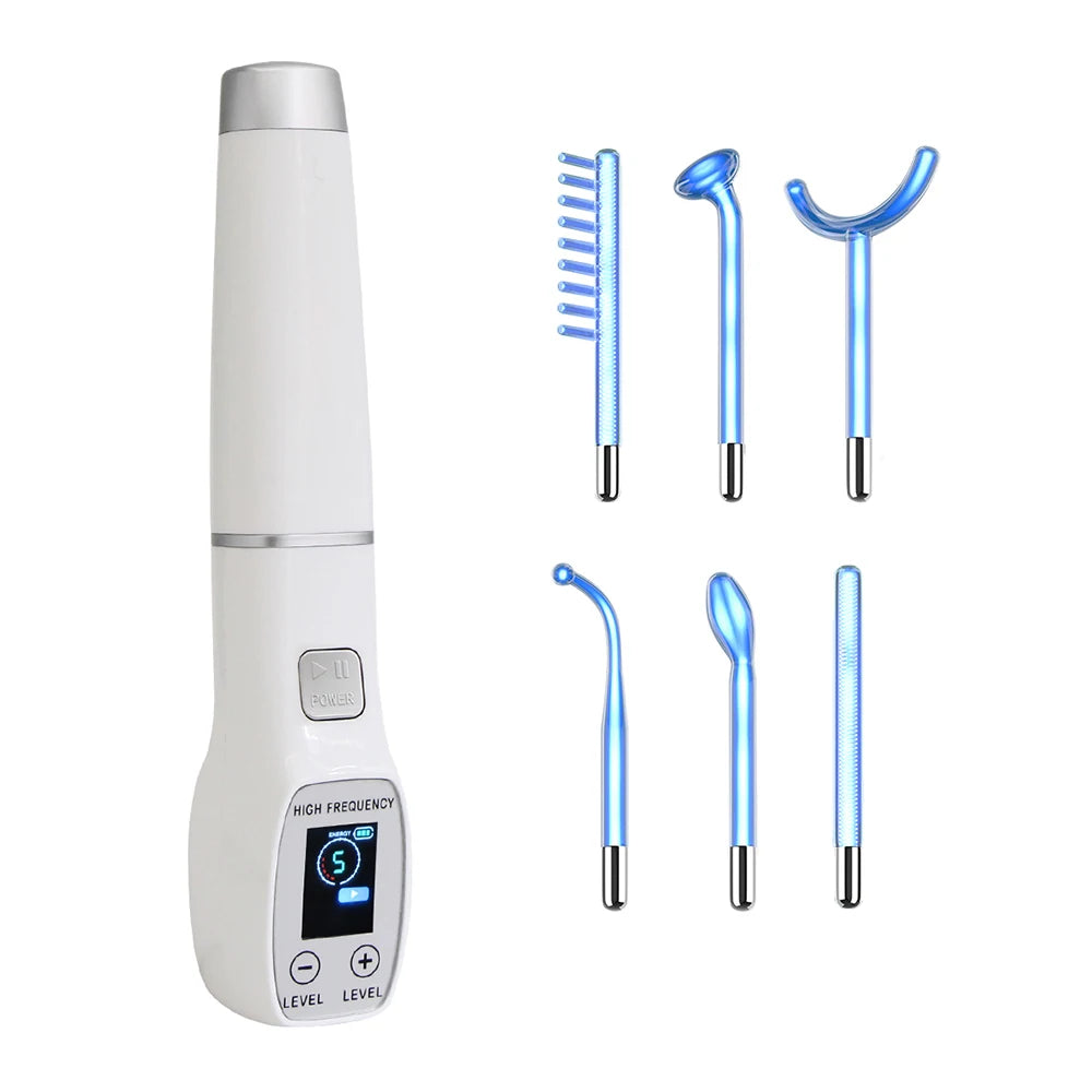 Darsonval Facial High Frequency Machine Screen Display 6 in1 Blue Hair Face Skin Care Beauty Device Anti Acne Spot Remove Wrinkl