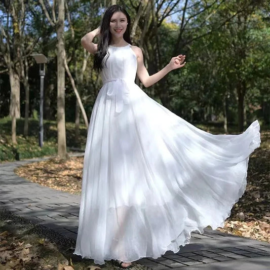Travel Photo Desert Long Dress Women New Summer Chic Large Swing Chiffon Dress Slim Plus Size 4XL Seaside Holiday Beach Dresses