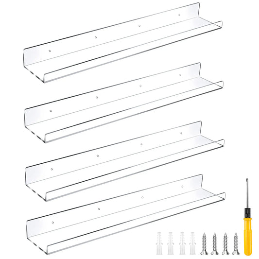 15" Invisible Acrylic Shelves Floating Wall Ledge Bookshelf Shelf Transparent U-Shaped Display Shelf Bookshelf Kitchen Bathroom