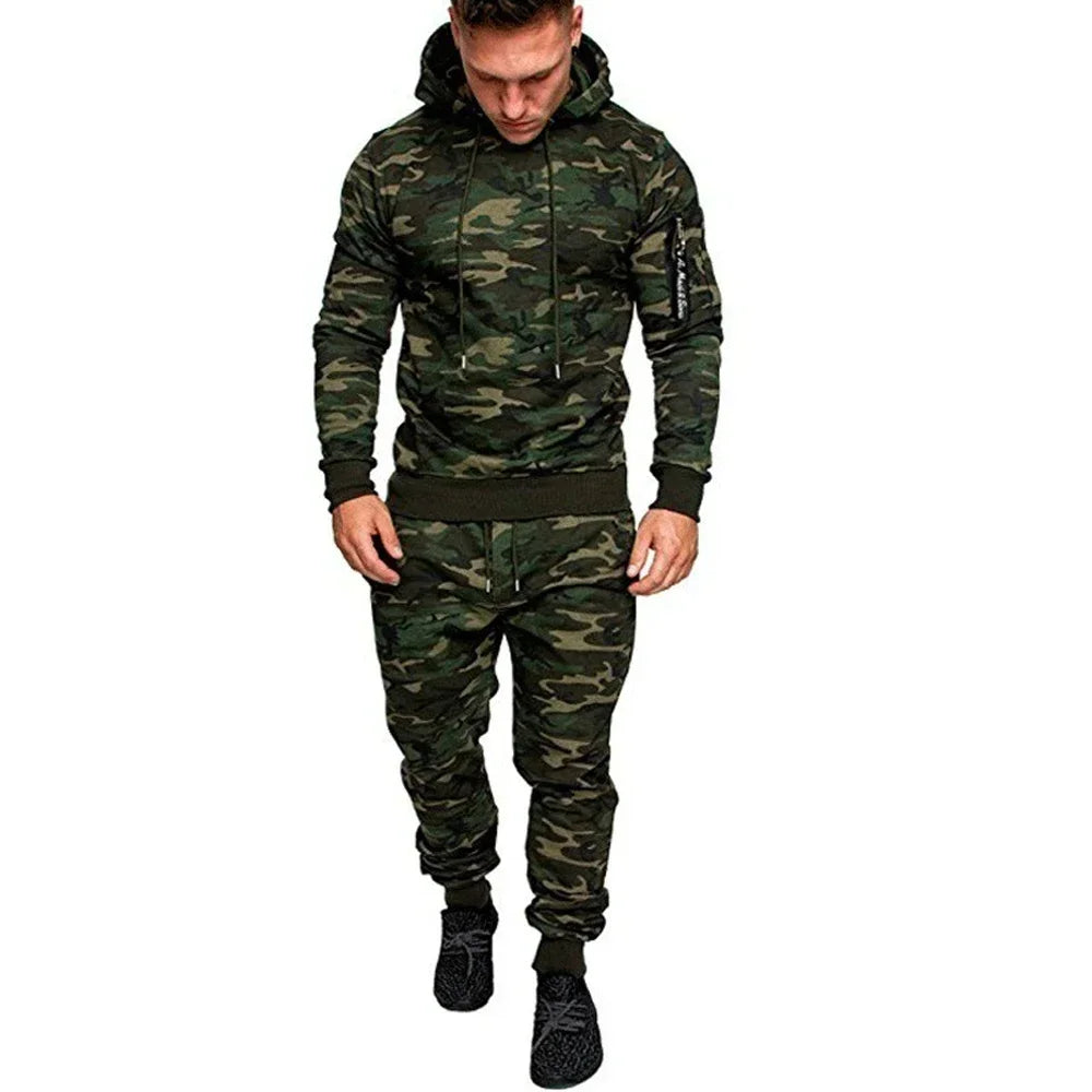 Men's Tracksuit Military Hoodie Sets Camouflage Hooded Leisure Suit Man Sweatshirt Pants Tactical Sweat Sports Suit