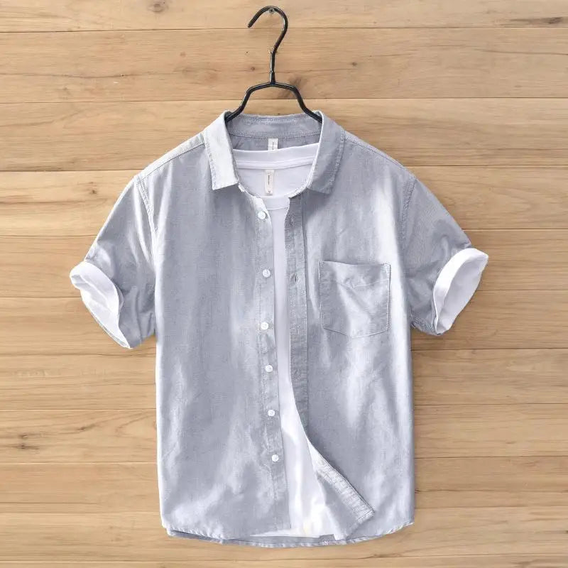 2024High-quality Men Solid Color Short-sleeve Shirts Made 100% Cotton, Suitable for Business  Casual Wear.M-3XL Loose Jacket