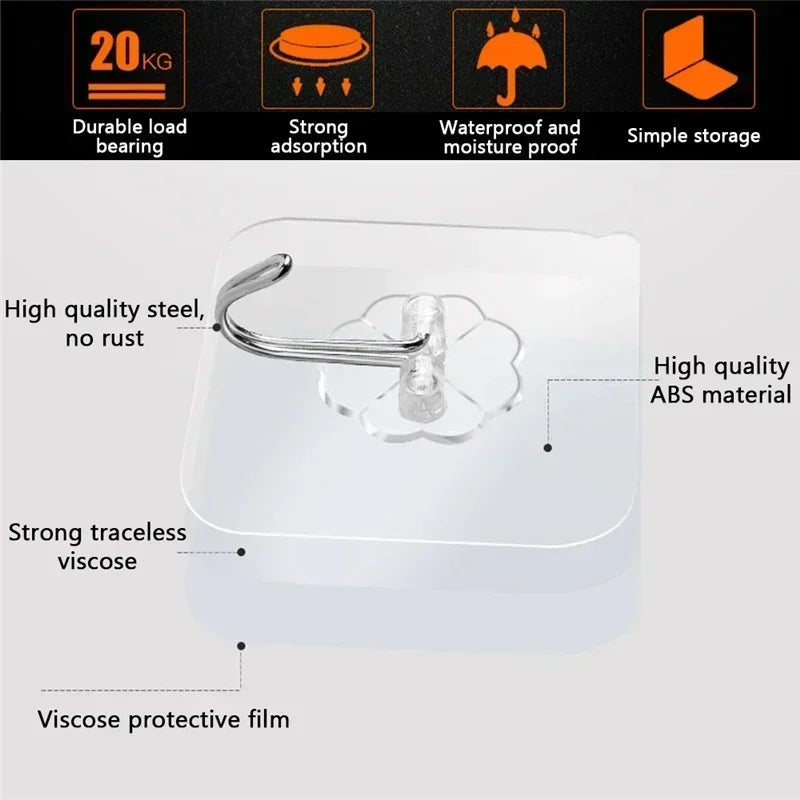 100PcsTransparent Self adhesive wall hooks Multi-Purpose Wall Hook Key Holder Towel Holder For Kitchen Bathroom Accessories
