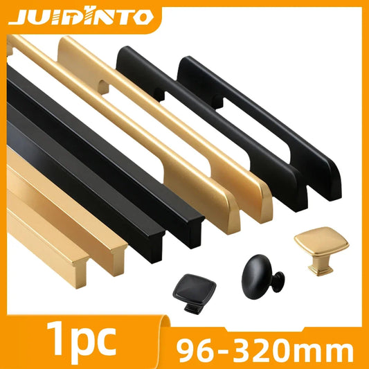 JUIDINTO 1pc Aluminium Cabinet Handle Pulls Black Handle 96-320mm Kitchen Drawer Handle for Furniture Wardrobe Closet