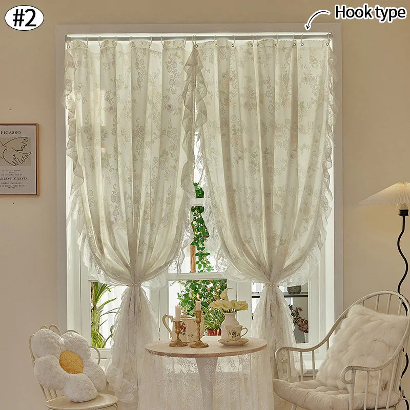 Floral Print Lace Sheer Curtain for Living Room Decoration Window Curtains for Kitchen Modern Tulle Voile Organza Curtains 레이스커튼