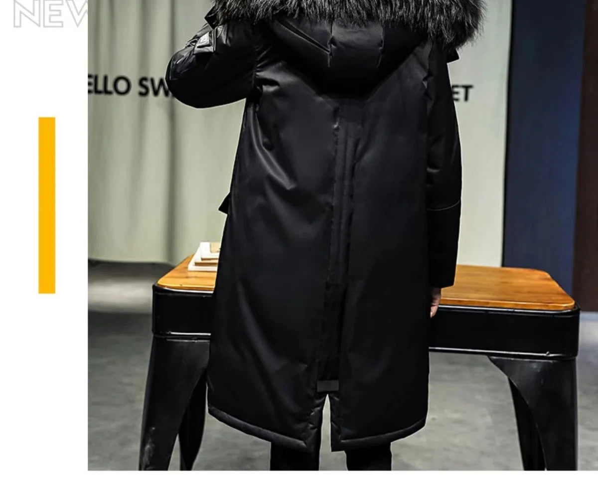 Autumn Winter Thickened Warm Cold-proof Mid-length Over-the-knee Jackets Men's Loose Casual High Street Parkas Male Clothes