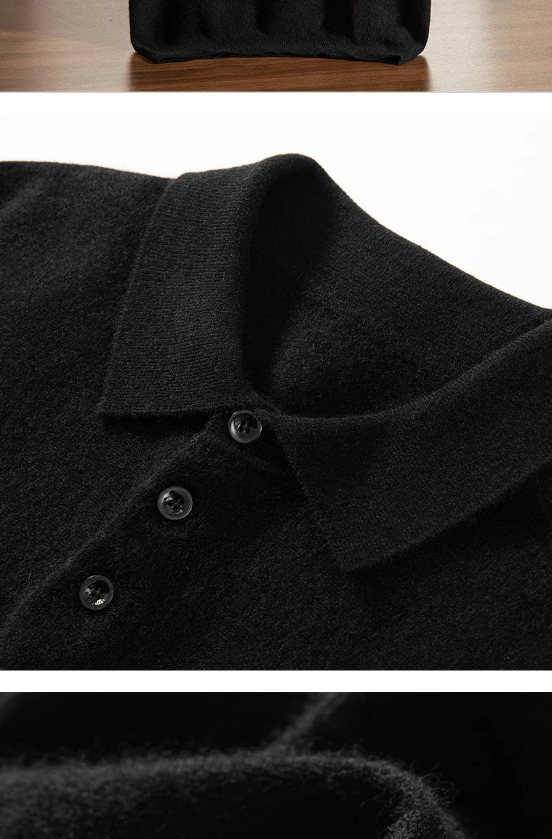 High End Men's 100% Cashmere T-shirt POLO Collar Pullover Shirt Casual Business Knitted Short Sleeved Summer Half Sleeved Top