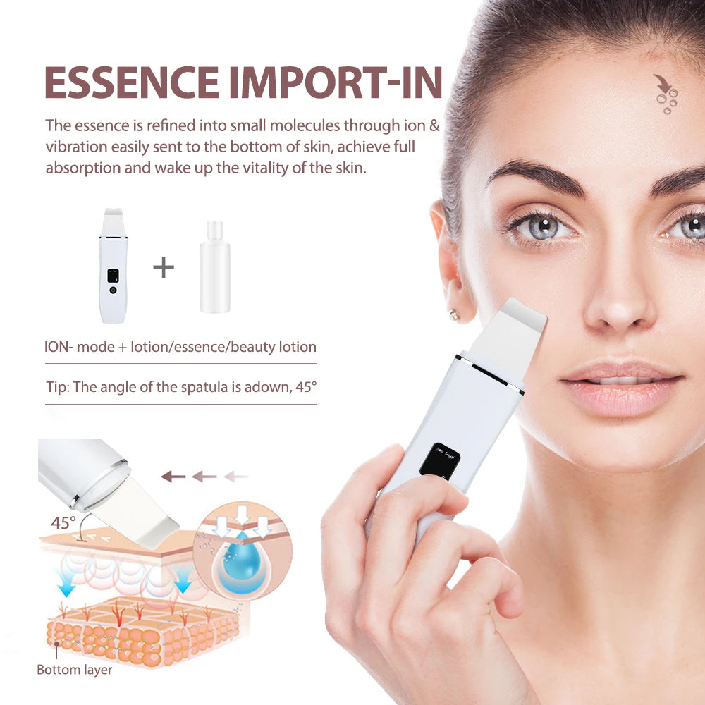Skin Scrubber Ultrasonic Facial Machine for Home Use Spatula for Blackhead Remover Shovel Peeling Pore Cleaner Face Lift Massage
