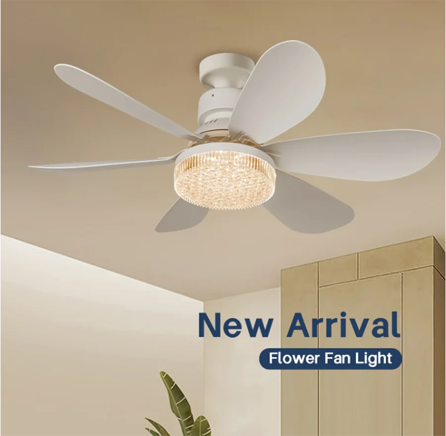 Modern small E27 screw fan light lighting remote control smart silent LED ceiling fan bedroom kitchen toilet 40W Indoor lighting