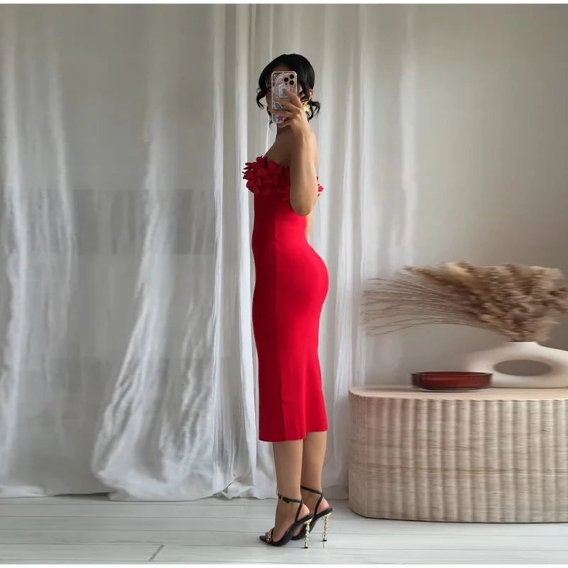 Sexy Off Shoulder Ruffles Women's Dresses Fashionable Lace Up Solid Slim Fit Long Dress Female Summer Beach Holiday Party