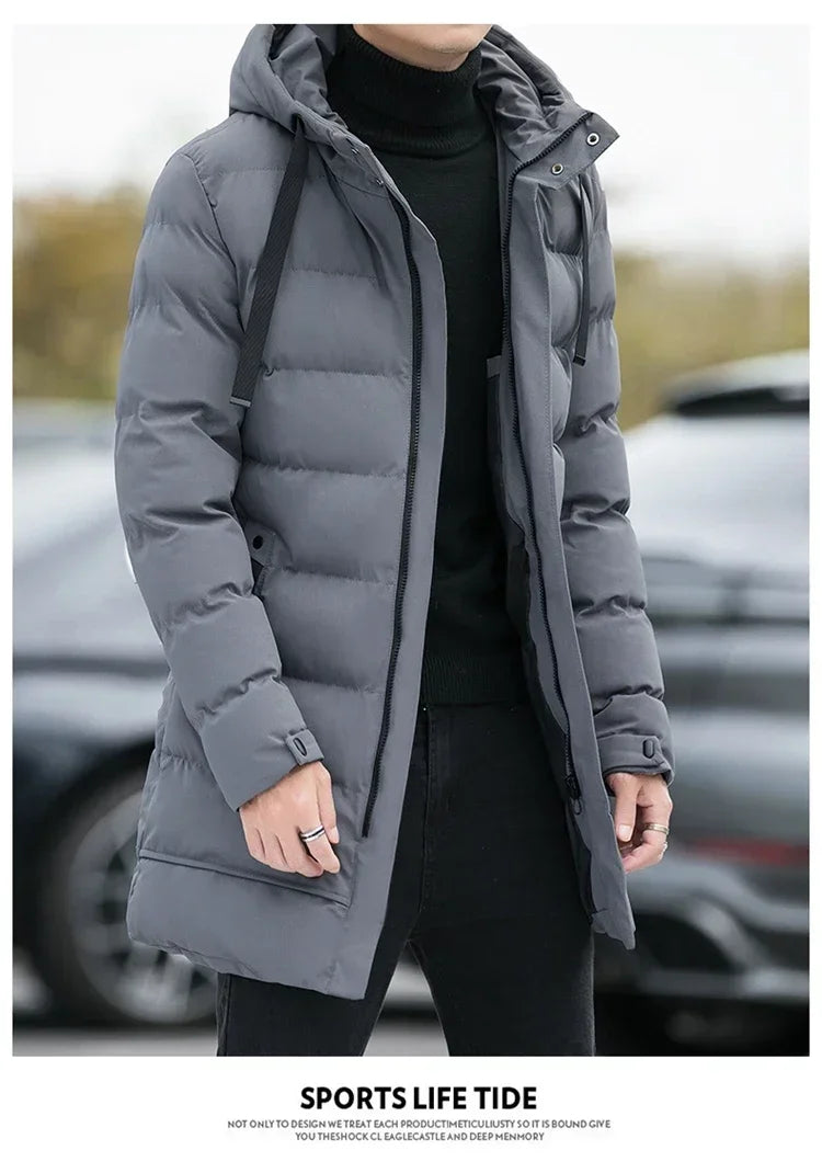 Winter Mens Jackets Men Hooded Casual Long Down Jackets Thicker Warm Parkas New Male Outwear Winter Coats Slim Fit Jackets Size