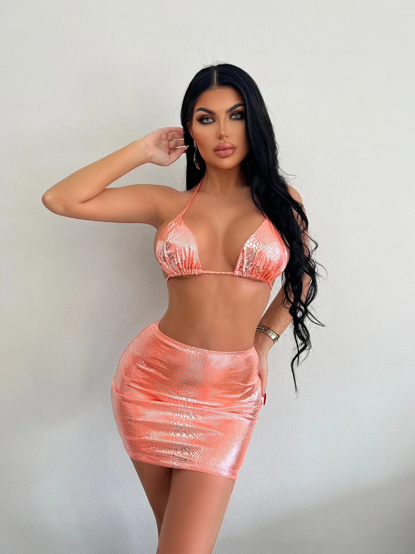 European and American swimsuits bikini women shiny sexy neck halter swimsuit