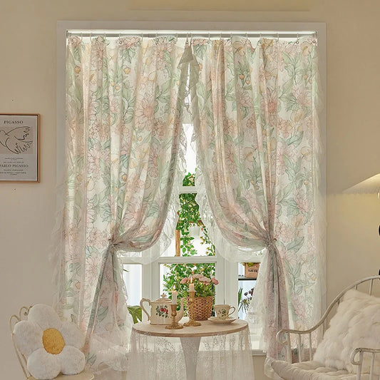 Floral Print Lace Sheer Curtain for Living Room Decoration Window Curtains for Kitchen Modern Tulle Voile Organza Curtains 레이스커튼