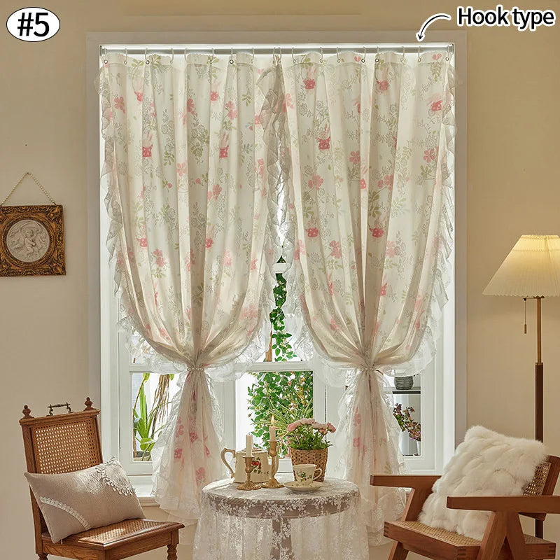 Floral Print Lace Sheer Curtain for Living Room Decoration Window Curtains for Kitchen Modern Tulle Voile Organza Curtains 레이스커튼