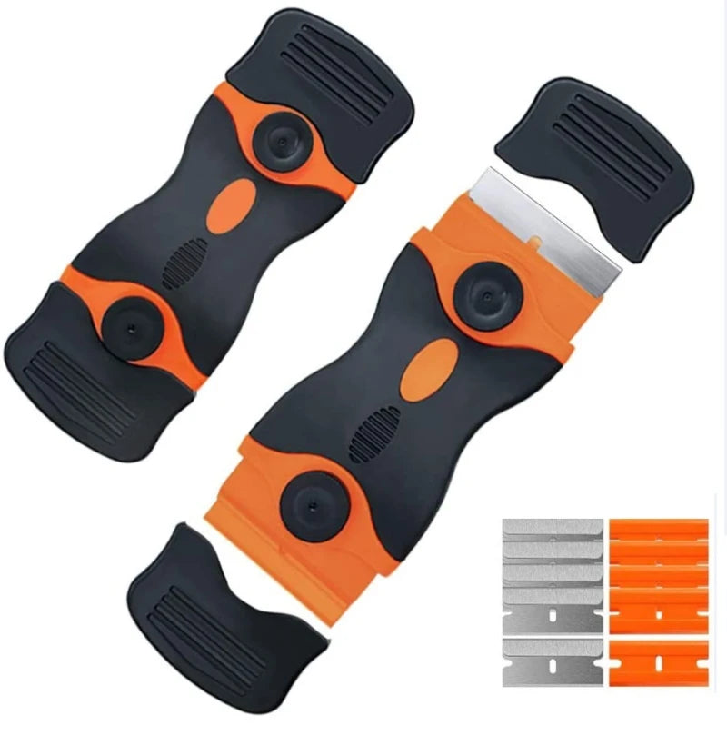 Double-Sided Scraper W/ 20pcs Razor Blade Auto Film Sticker Glue Ice Remover Razor Gap Glass Kitchen Car Cleaner Squeegee Knife